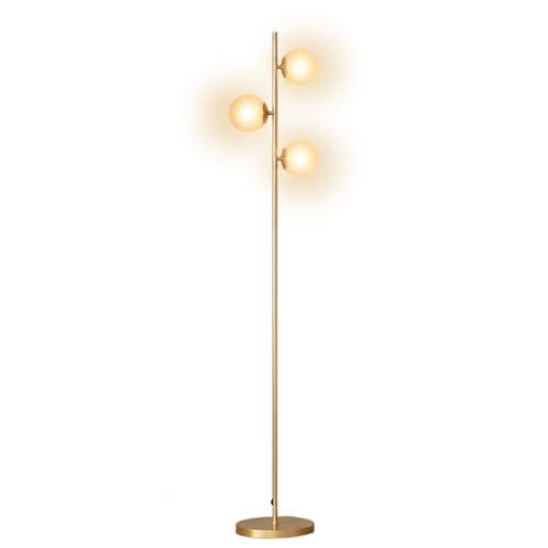 IDMarket - Lampadaire sur pied en métal doré avec 3 abat-jours globe verre