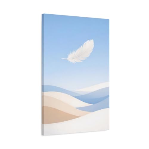 Toile plumes nature blanche bleue beige 50x75 cm pour décoration murale verticale