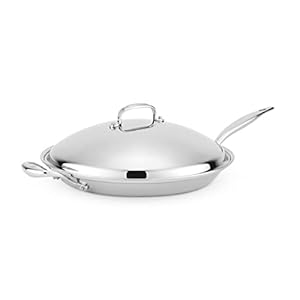 Heritage Steel 13.5″ French Skillet with Lid – Made in USA – Titanium Strengthened 316Ti Stainless Steel with 5-Ply Construction – Induction-Ready and Fully Clad