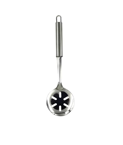 Image of Stainless Steel Jhara Skimmer Strainer Frying Spoon - 27cm Deep Fry Kitchen Strainer, Silver, Heat-Resistant Long Handle Cooking Utensil