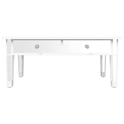 Mhdvray Spiegel Couchtisch 106x45x45 Silber Modernes Design mit 2 Schubladen aus Holzwerkstoff Glas und Kunstkristall Knöpfen eleganter Beistelltisch für Wohnzimmer Schlafzimmer Flur – Bild 8