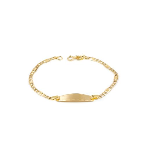 Monde Petit Pulsera Niña Oro Amarillo 18K Esclava Figaro 3X1 Mate y Brillo 13 cm - Certificado Garantía - 12690