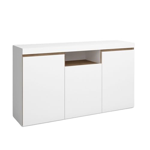 Miroytengo Fabrikit Mueble aparador Elis salón Comedor despacho Color Blanco Mate y Naturale 3 Puertas 1 Hueco 81x140x40 cm