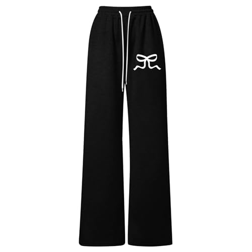 Girl's Bow Aesthetic Baggy Sweatpants Lightweight Straight Leg Athletic Trousers Joggers Track Pants with Pockets2