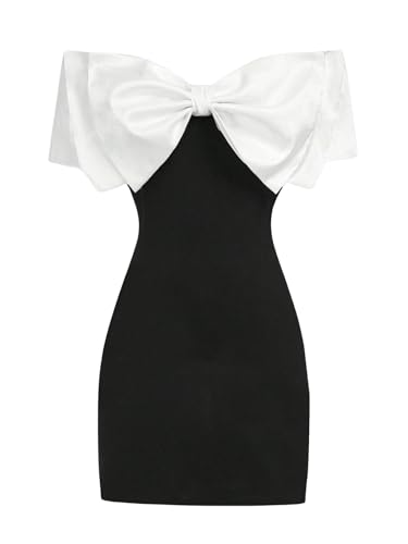 GORGLITTER Girl's Dresses Bow Off Shoulder Knot Sleeveless Color Block Birthday Party Summer Cute Bodycon Short Dress