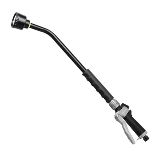 RESTMO 61cm Full Shower Watering Lance with Flow Control Heavy-Duty Metal Hose Wand with High-Gloss Powder Coating Gentle Rainfall Spray for Hanging Baskets Shrubs & Delicate Plants Flash Black