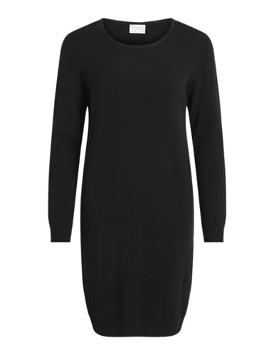Vila Clothes Damen Kleid VIRIL L/S Knit Dress - NOOS 14042768, Knielang, Einfarbig, Gr. 38 (Herstellergröße: M), Schwarz (Black)
