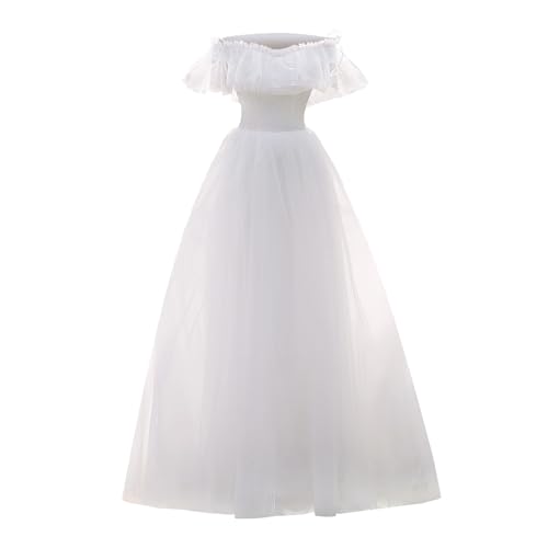 Schlichtes, Schulterfreies Brautkleid Aus Spitze Im Boho-Stil for Gartenhochzeit, Kirchliche Trauung(4XL)