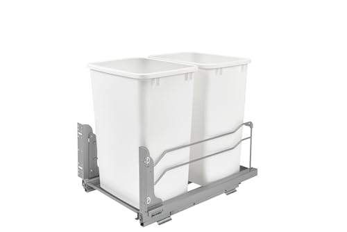 Rev-A-Shelf Double Trash Can Under Kitchen Cabinets Pullout, 35 Quart 8.75 Gallon with Soft-Close Slides, White, 53WC-1835SCDM-211
