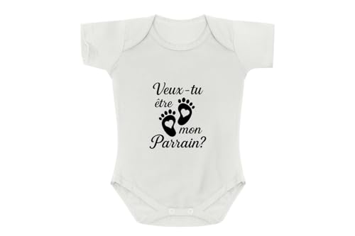 Créa03 Body/bodie blanc 100% coton Veux tu être mon parrain? 1 mois cadeau parrain, baptème demande, marraine, annonce grossesse, idée cadeau homme