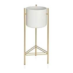 Maceteros De Pie Dorados ANDREA HOUSE Macetero de pie Blanco y Dorado 28X28X66
