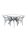 White Patio Garden Furniture, Balcony Sets - 2 x Patio Chairs, 1 x Patio Table. Outdoor Garden Furniture