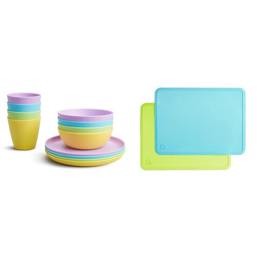 Image of Munchkin® 12pc Baby and Toddler Feeding Supplies Set - Includes Plates, Bowls, and Cups & Spotless™ Silicone Placemats for Kids, 2 Pack, Blue/Green