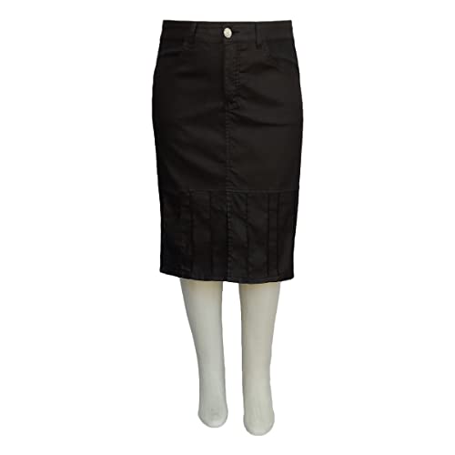 Saia Jeans Resinada Midi Moda Evangélica Plus Size Tamanho:48;Cor:Preto