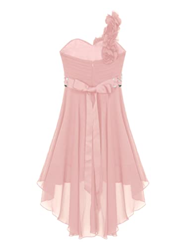 renvena Kids High Low Flower Girls Dress One Shoulder Sparkly Rhinestone Chiffon Bridesmaid Wedding Party Gown4