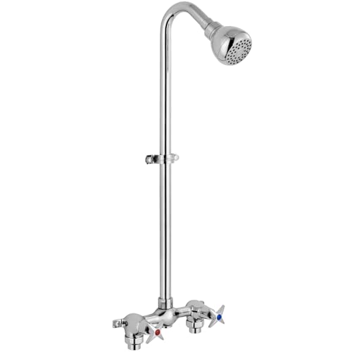 Aolemi Outdoor Shower Kit Fixtures – 2-Handle Exposed Shower Fixture with High Pressure Showerhead, Solid Brass Mix Valve, 6-Inch Center, Complete Outdoor Shower System – Polish Chrome