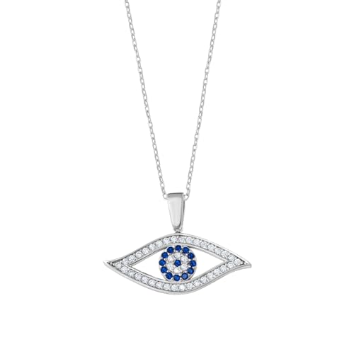 MYSTIC JEWELS - Collar 925 Plata de Ley; Protector Mal de Ojo, Collar con Colgante de Ojo Turco con Circonitas, forma ojo, Joyería Amuleto para Mujeres (Modelo 3)