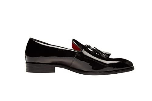 Santimon Men's Tassel Slip-on Penny Loafers Casual Dress Patent Leather Smoking Slipper Black Formal Shoes for Men2