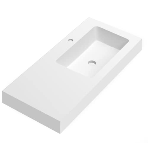Lavabo con Faldón para Baño Solid Surface Suspendida Blanco Mate | Lavabo Suspendido Seno...