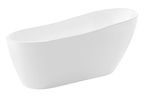 ANZZI Freestanding Oval Tub, 67' Modern Glossy White Acrylic...