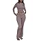 AYWA Women's 2 Piece Outfits Foldover Flare Pants Long Sleeve Crew Neck T-shirt Fitted Pajama Sets (Coffeegrey, Medium)