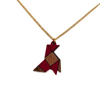 Sastree Colgante Pajarita Original Mujer Rojo | Edición Limitada Solo 365 Unidades | Madera Sostenible Pintado a Mano | Moda Chic Elegante (Acero Inox Oro)