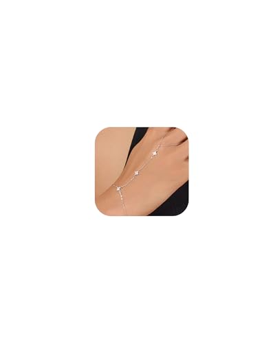 Gold Bracelets for Women 14K Gold Plated Hand Chain Bracelet Dainty Trendy Ring Chain Bracelet Charm Link Adjustable Cubic Zirconia Hand Bracelets Jewelry Gifts for Women