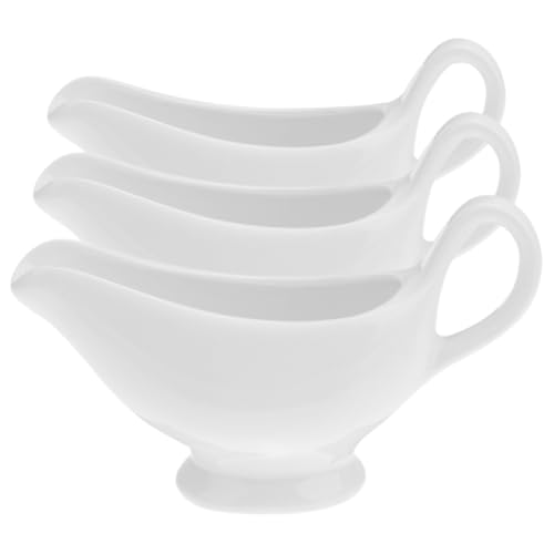 CHILDWEET 3pcs Sauce Pot Gravy Boat Sauce Containers Sauce Boat Ceramic Sauce Cup Gravy Saucer Gravy Serving Boat Sauce Pitcher Gravy Container Seasoning Jar Soy Sauce Bowls Ceramics White