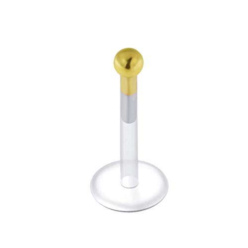 AtoZ Piercing 14K Yellow Gold 2MM Plain Ball Push Fit Top with Transparent Bioplast Lip Labret Tragus Jewelry