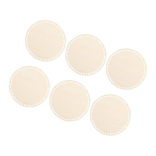 Beatifufu 6Pcs Round Crochet Basket Wood Blank for Weaving Durable Wood Bases with Hole for Crafting Crochet Bags for Bag Making Projects