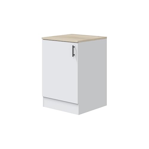 Mobelcenter, Mueble Bajo De Cocina De 60, Módulo 1 Puerta Reversible 1 Estante Regulable, Color Blanco Brillo Y Roble Canadian, Medidas: Ancho: 60 Cm X Fondo: 60 Cm X Alto: 90 Cm 1539