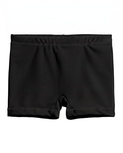 City Threads Girls Swim Shorts, UPF 50+ Swim Pants for Girls, Made in USA Swimsuit Shorts (Black w/Black Stitch, 12)