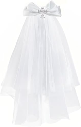 White Girls First Communion Veils Headwear Church Veil Catholic Chapel Mass Cross Head Coverings Kids First Holy Communion Baptism Gifts