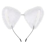 BAOBAO Women Girl Cat Fox Long Fur Ears Headband Party Cosplay Costume Hairband(White)