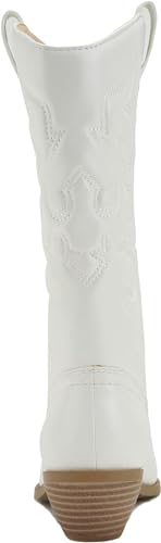 Soda Reno Women Western Cowboy Pointed Toe Knee High Pull On Tabs Boots (White/Beige Pu, US Footwear Size System, Adult, Women, Numeric, Wide, 6.5)4