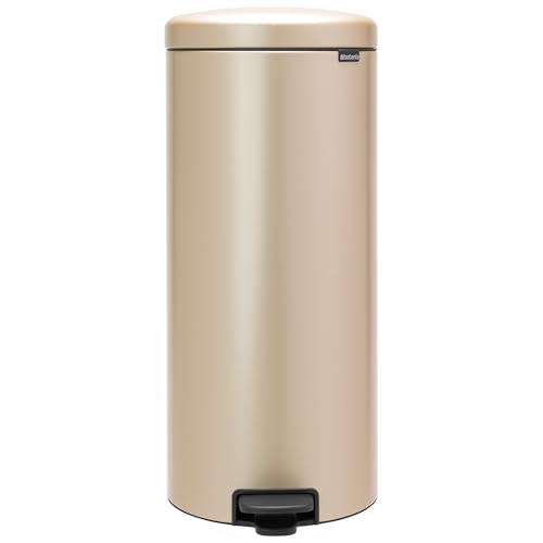 Brabantia Step-On Kitchen Trash Can | Metallic Gold | 8 Gallon / 30L | Home, Bedroom, Office Trash Can with Light Pedal Opening, Handle & Removable Inner Bucket | 11.5 x 15 x 26.7 | + Trash Bags