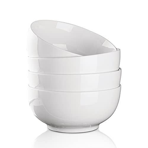 Cibeat Lot de 4 bols à céréales en céramique 6 pouces/650 ml Blanc en porcelaine Cover