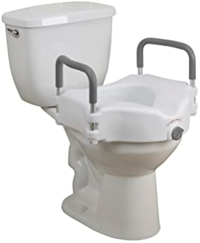 Drive Medical RTL12027RA 2-in-1 Raised Toilet Seat with Removable Padded Arms, Standard Seat
