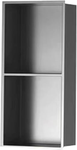 Cabine murale de douche en acier inoxydable gris 28 x 70 cm avec étagères de rangement intégrées - 2