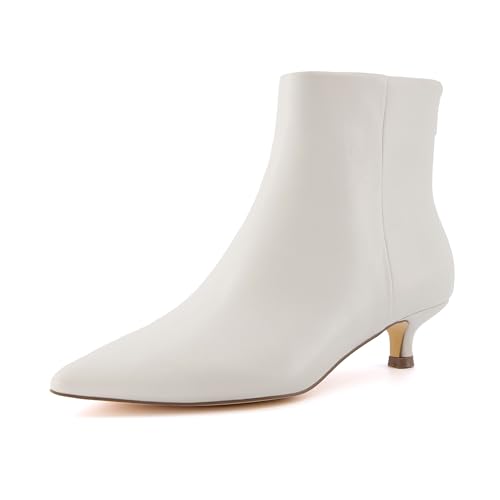 CUSHIONAIRE Women's Barbi Kitten Heel Bootie – Soft Vegan Leather, and Back Zipper, low heel booties for women, CREAM 8.5