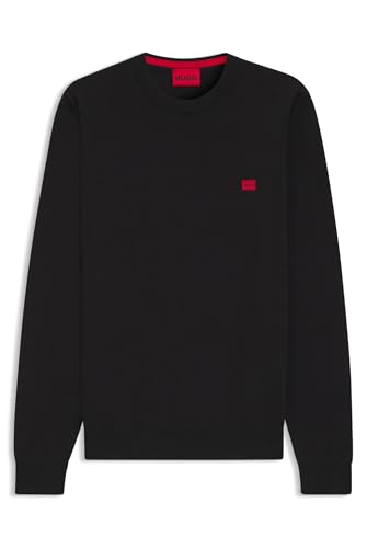 HUGO Mens San Cassius-C1 Organic-Cotton Sweater with red Logo Label