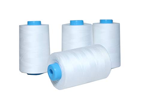 4 Pack of 6000 Yards(24000 Total) White Serger Sewing Thread All Purpose Polyester Spools overlock Cone