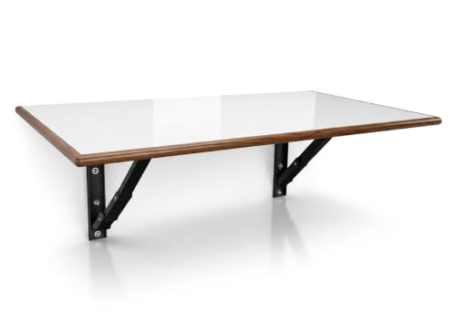 Image of 36 inchx24 inch Wall-Mounted Folding Table | Heavy Duty Long Lasting Writable White-Gloss Mica Top | Multipurpose Dine Work Study