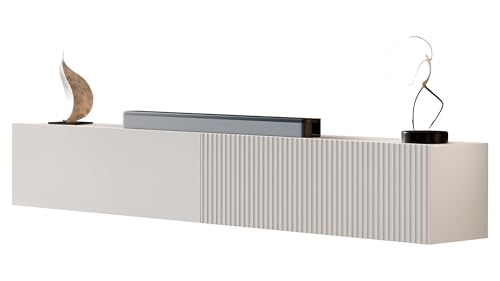 Mirjan24 TV Lowboard Cholon 200, Griffloses Öffnungssystem, 2 Klappe/Tür, TV Board Sideboard, Unterschrank, Fernsehschrank, TV Tisch, Fernsehtisch (Cashmere)