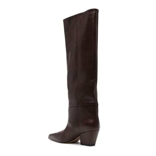 Women Wide Calf Square Toe Knee High Boots Chunky Low Heel Pull On Tall Booties Comfy Cold Weather Party Shoes Size 4-16 US4