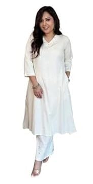 White Cotton Kurta Plaza Set with Mirror Work. White (IN, Alpha, M, Regular)