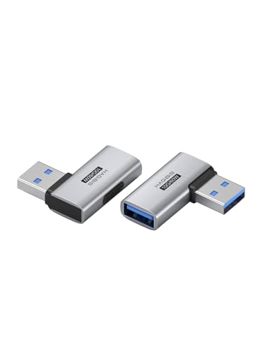 Image of Hagibis USB 3.2 Adapter 2 Pack, 90 Degree Right and Left Angle USB A Male to Female Connector OTG Adapter Cable Extender for Laptops Charger PC Car Mouse Keyboard (Side Back)