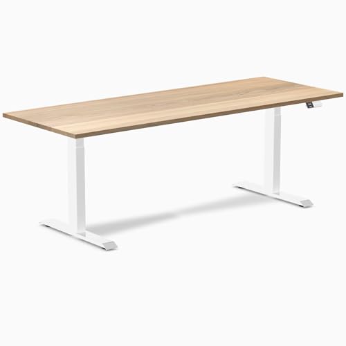 Image of Desky Dual Hardwood Sit Stand Desk - 80x30 Electric Standing Desk - Dual Motor, 3 Stage Adjustable Height Desk - Solid Wood Standing Desk - Whole-Piece Top in White Ash Wood