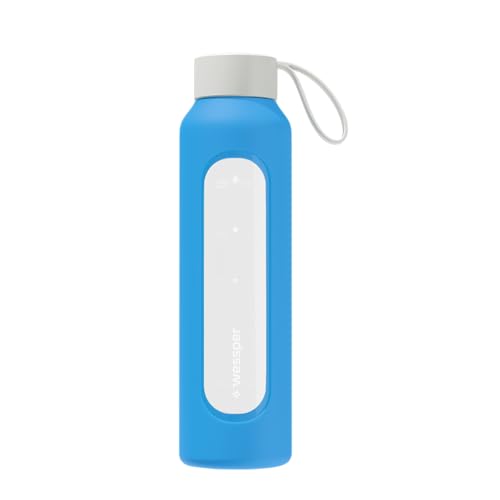 Wessper Bouteille d'eau en Verre 0.5L Gourde Reutilisable en Borosilicate, Avec Marqueur de Temps de Motivation, Couvercle en bambou, En silicone, pour Enfant...