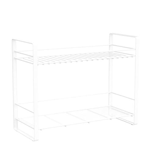Image of Decorlay Metal 2-Tier Kitchen Organizer Spice Rack | Bartan Stand | Jars and Bottle Holder | Storage Rack For Kitchen - White | Countertop, Tabletop | Size: 33x13x29cm